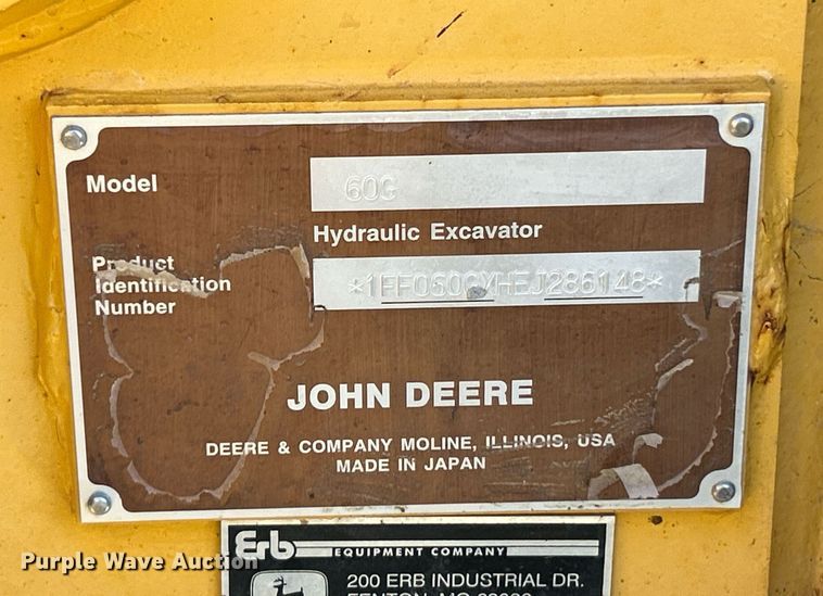 image for item NR9431 2015 John Deere 60G  mini excavator