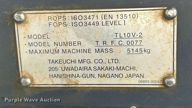 image for item NR9450 2017 Takeuchi TL10V-2  tracked skid steer loader