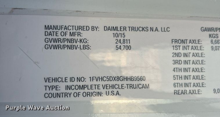 image for item OA9171 2016 Freightliner Business Class M2  truck cab and chassis