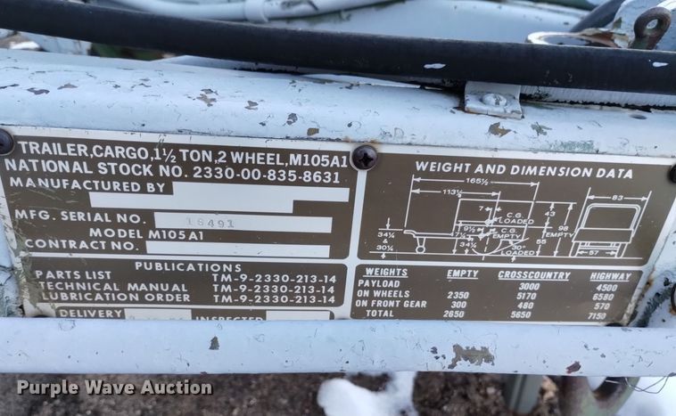 image for item DJ7034 US Military M105A1  utility trailer