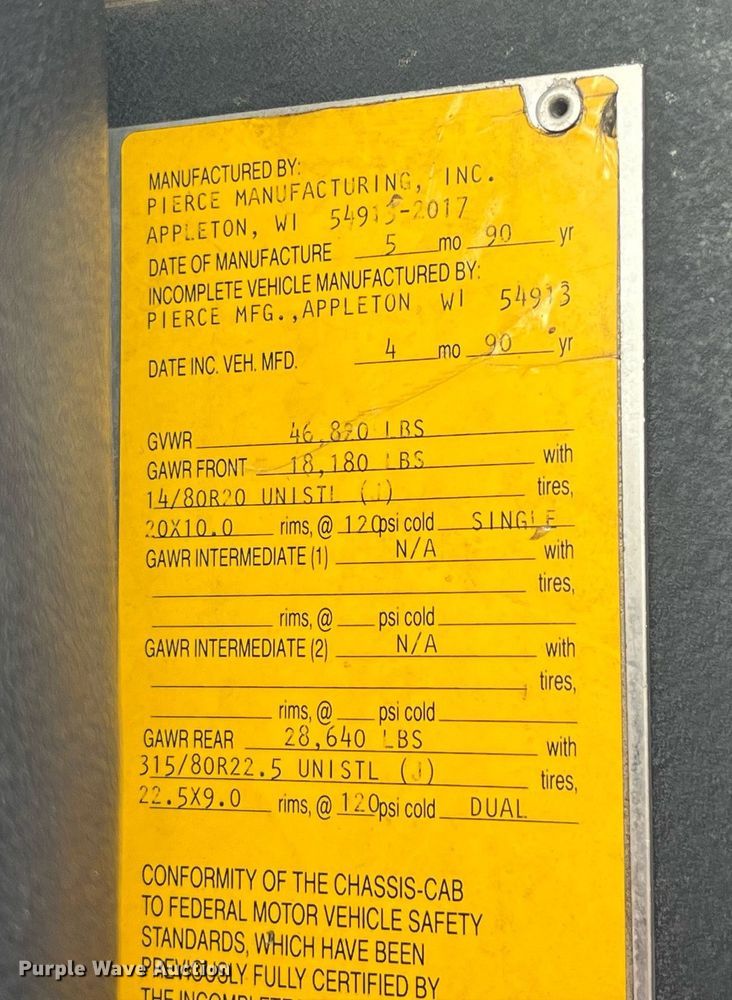 image for item DP2133 1990 Pierce Lance  pumper fire truck