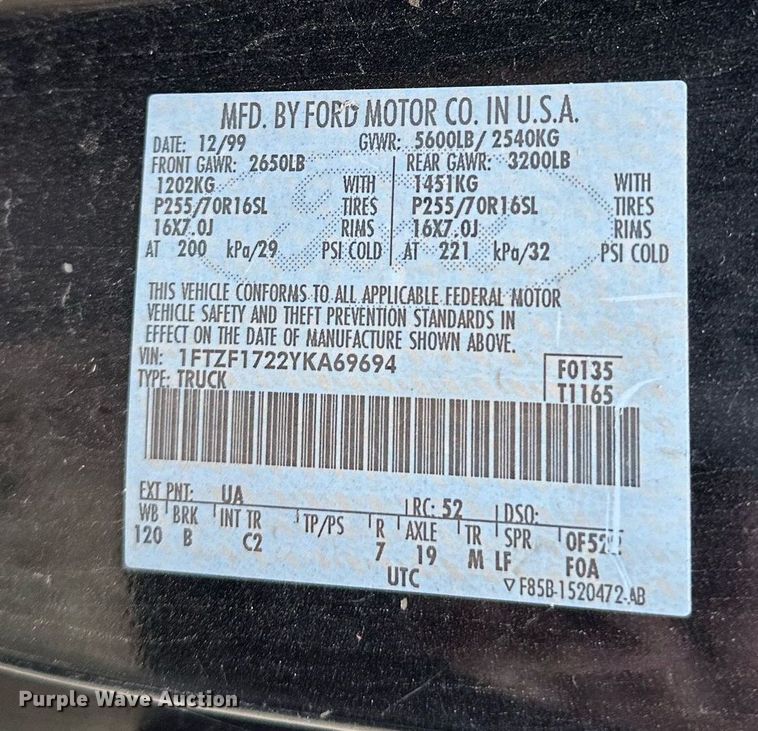 image for item DP3184 2000 Ford F150  pickup truck