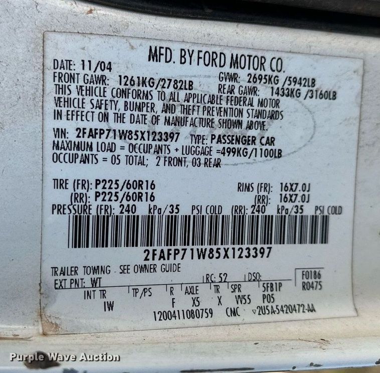 image for item DP3195 2005 Ford Crown Victoria Police Interceptor