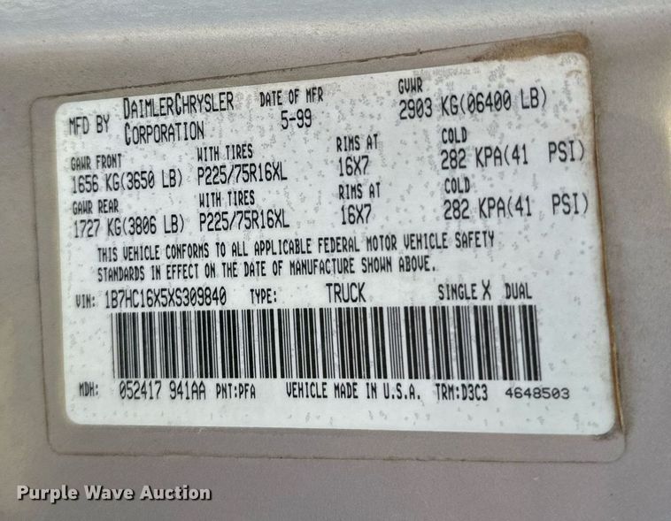 image for item DP3243 1999 Dodge Ram 1500  pickup truck