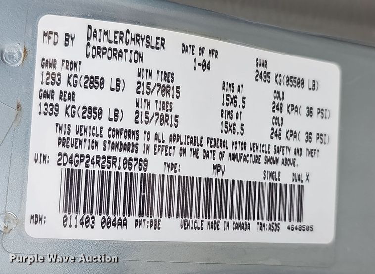 image for item DQ8492 2005 Dodge Grand Caravan  van