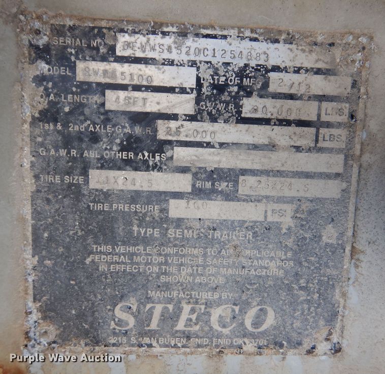 image for item DR5936 2012 Steco SW045100  walking floor trailer