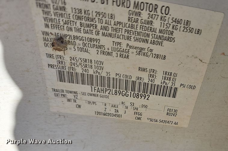 image for item DR5940 2016 Ford Taurus Police Interceptor