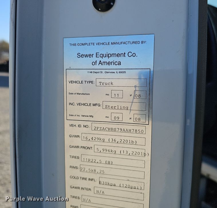 image for item DS5706 2009 Sterling Acterra  sewer jetter truck