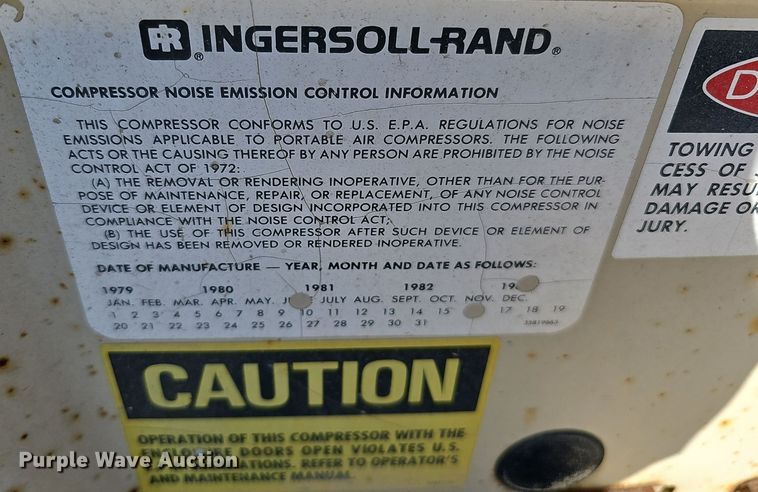 image for item DS5710 1983 Ingersoll Rand P160WJD  towable air compressor
