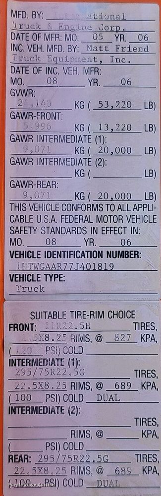 image for item DS5711 2007 International 7400  dump truck