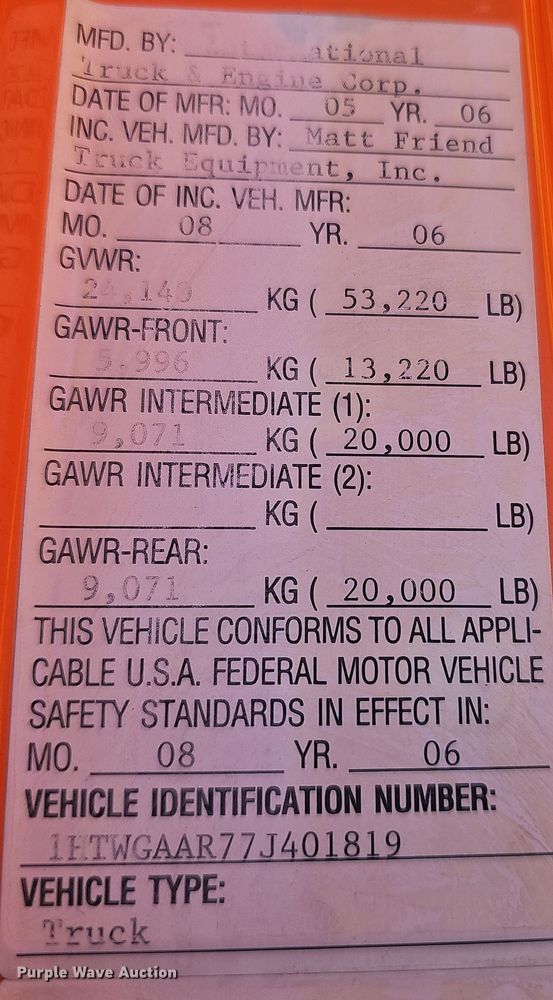 image for item DS5711 2007 International 7400  dump truck