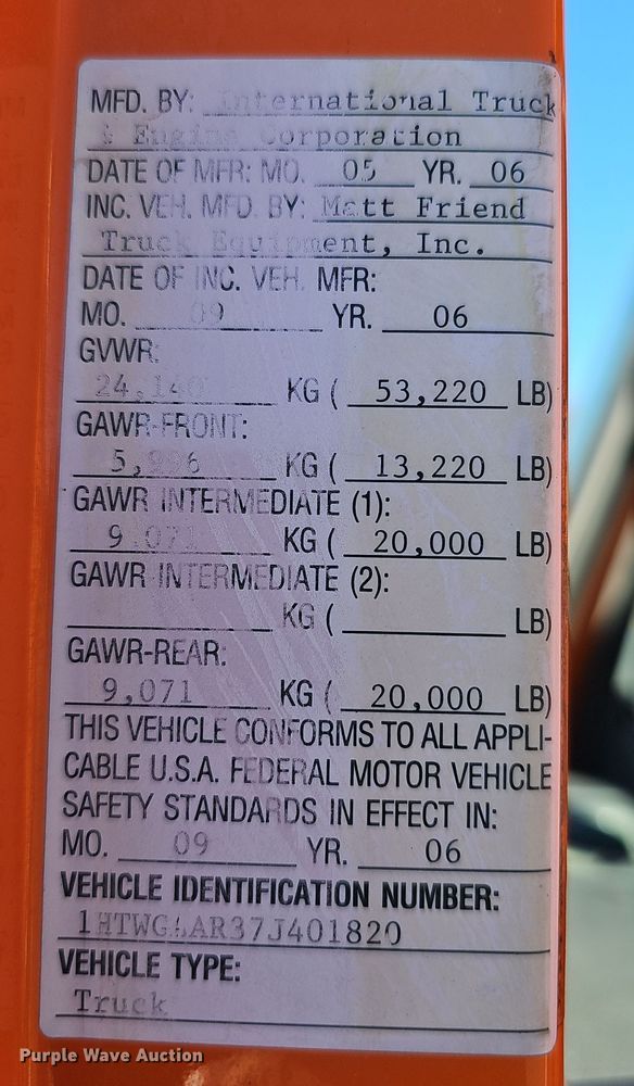 image for item DS5716 2007 International 7400  dump truck