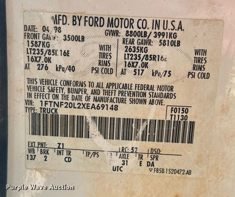 image for item GG9849 1999 Ford F250 Super Duty  pickup truck