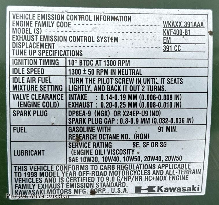 image for item GG9894 1998 Kawasaki Prairie  400  ATV