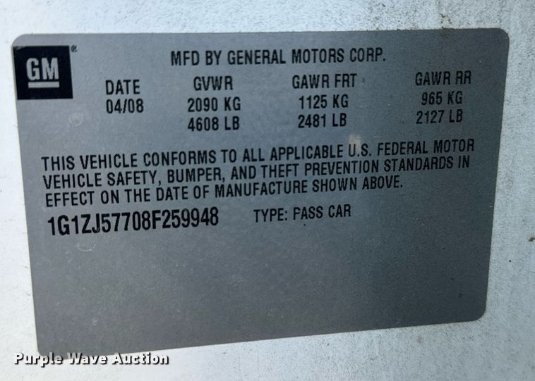 image for item IU9180 2008 Chevrolet Malibu