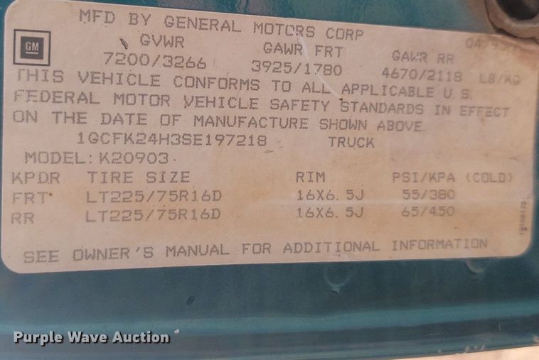 image for item JG9795 1995 Chevrolet K2500  pickup truck