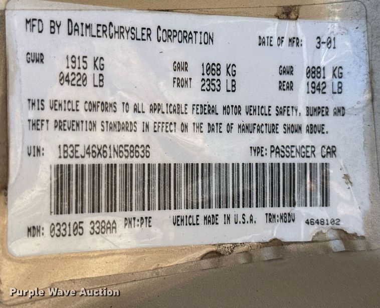 image for item KT9117 2001 Dodge Stratus