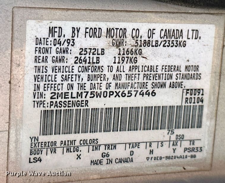 image for item KT9119 1993 Mercury Grand Marquis LS