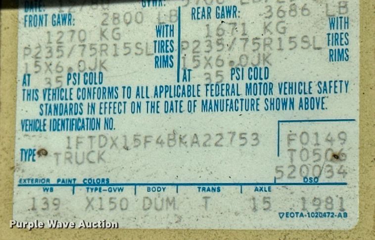 image for item KT9122 1981 Ford F150  SuperCab pickup truck