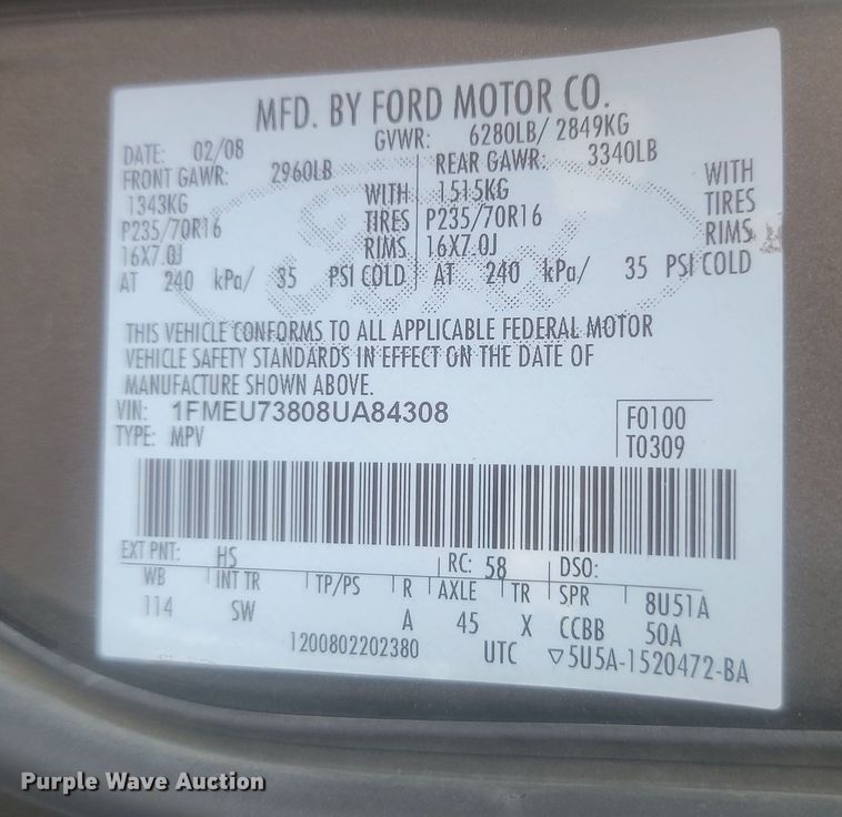 image for item KU9059 2008 Ford Explorer  SUV