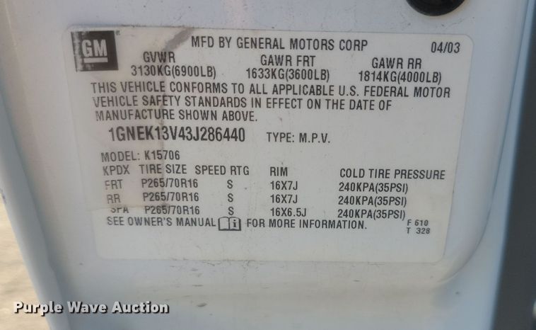 image for item KU9060 2003 Chevrolet Tahoe  SUV