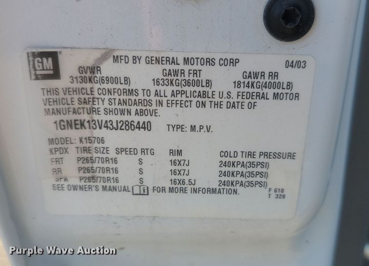 image for item KU9060 2003 Chevrolet Tahoe  SUV