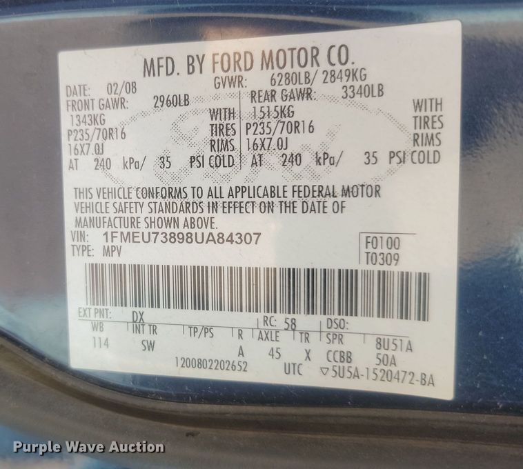 image for item KU9061 2008 Ford Explorer  SUV