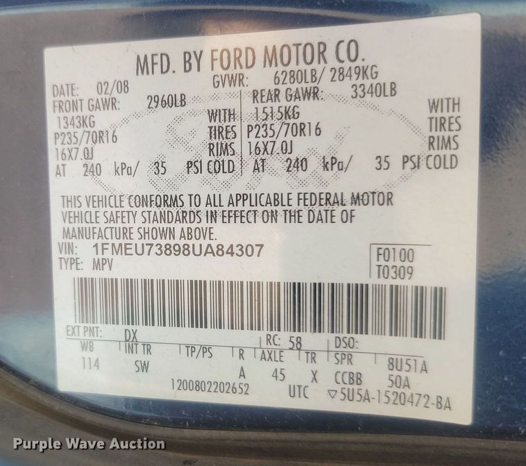 image for item KU9061 2008 Ford Explorer  SUV