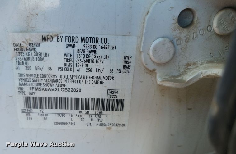 image for item KU9063 2020 Ford Explorer Police Interceptor  SUV