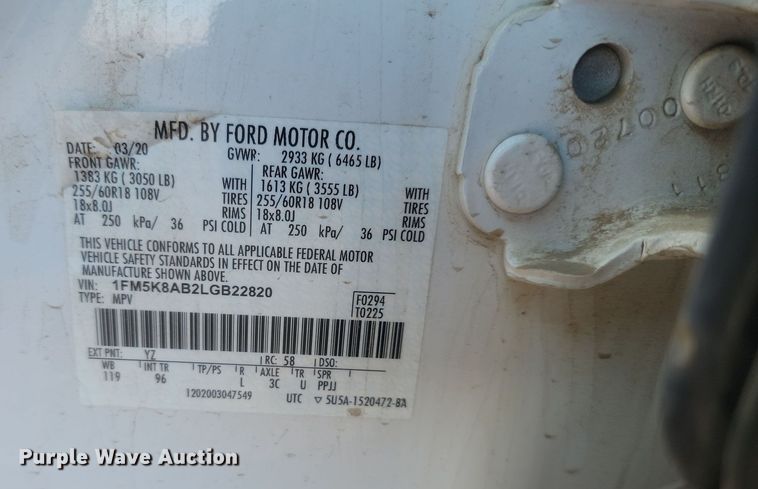 image for item KU9063 2020 Ford Explorer Police Interceptor  SUV