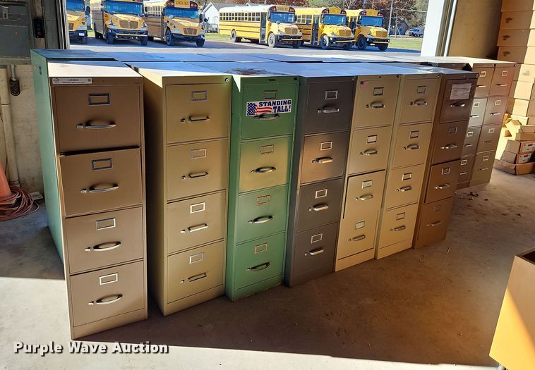 image for item LB9609 (18) Four drawer metal filing cabinets