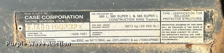 image for item LK9600 1997 Case 580L  backhoe