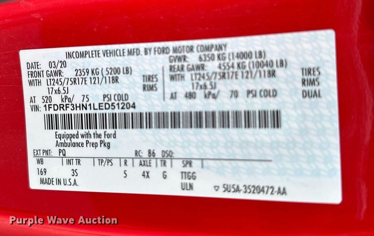 image for item LK9608 2020 Ford F350 Super Duty  ambulance