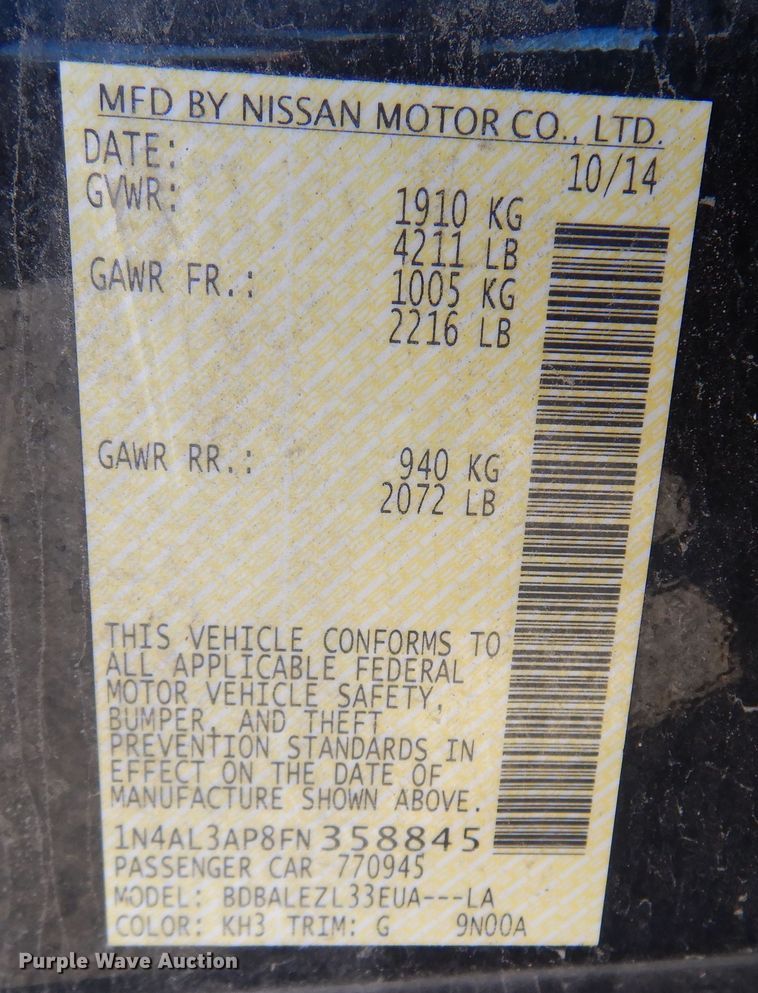 image for item LX9839 2015 Nissan Altima