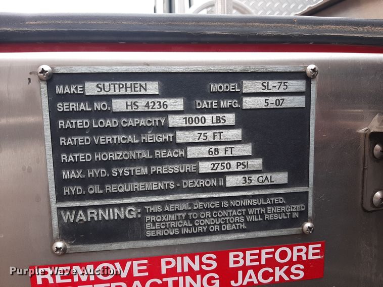 image for item LX9881 2007 Sutphen SL-75  Quint fire truck