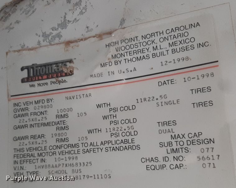 image for item LX9886 1999 International 3800  school bus