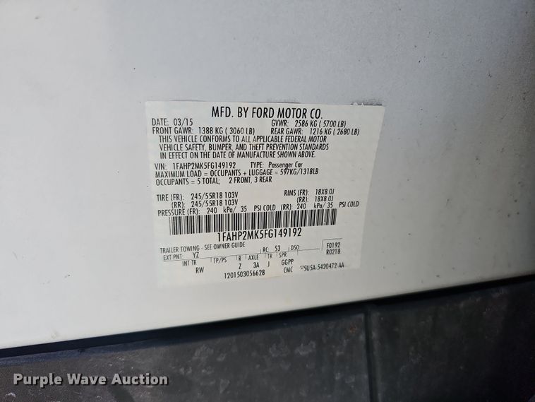 image for item MH9502 2015 Ford Taurus Police Interceptor