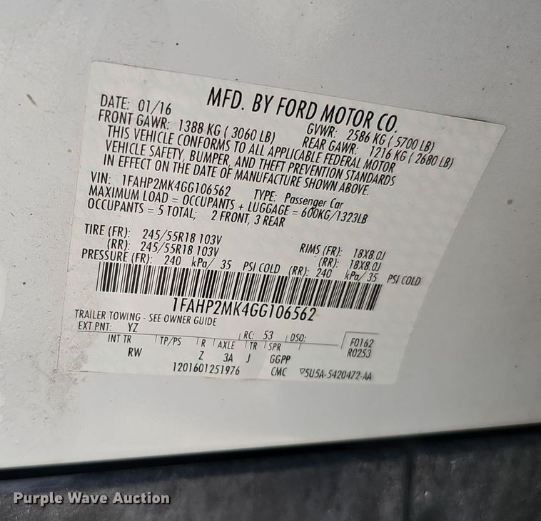 image for item MH9503 2016 Ford Taurus Police Interceptor