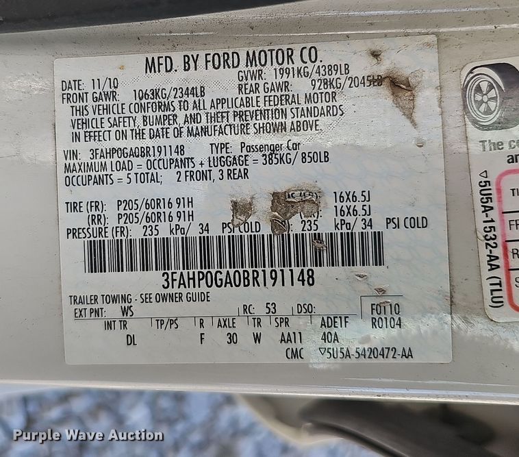 image for item MH9510 2011 Ford Fusion S