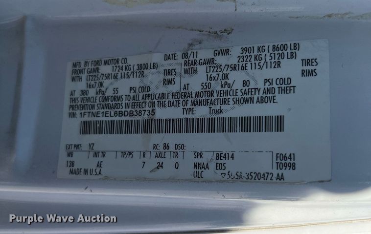 image for item MH9930 2011 Ford E150  van