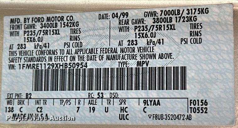 image for item ML9168 1999  Ford E150 XL  van