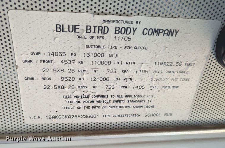 image for item MX9439 2006 Blue Bird Vision  school bus