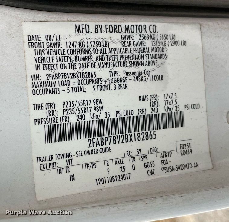 image for item NA9699 2011 Ford Crown Victoria Police Interceptor