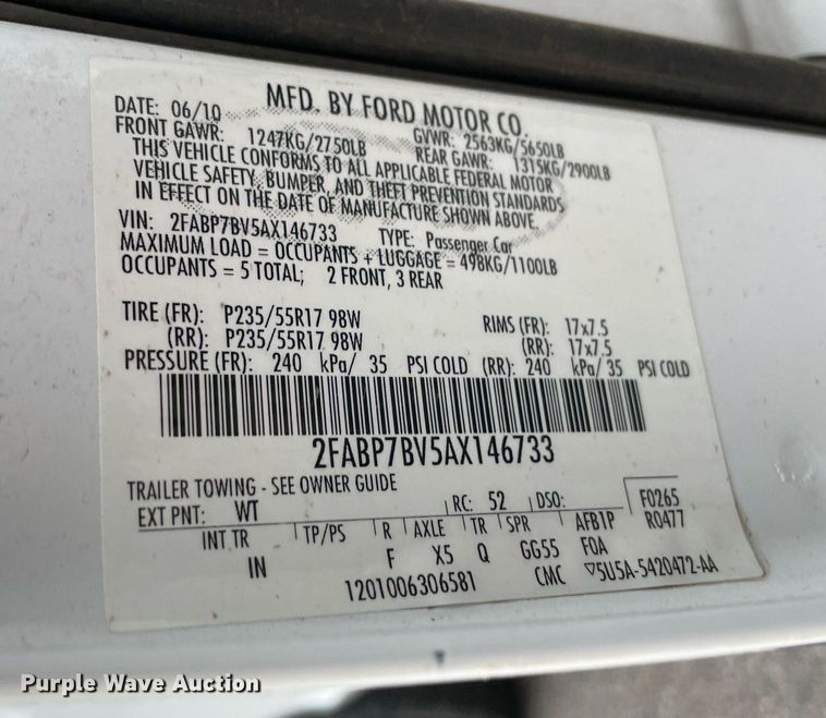 image for item NA9700 2010 Ford Crown Victoria Police Interceptor