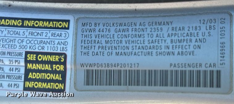 image for item NL9185 2004 Volkswagen Passat