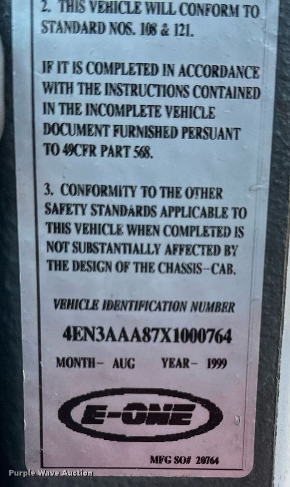 image for item NL9194 1999 E-One  pumper fire truck