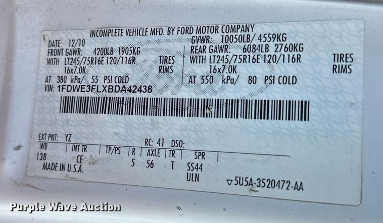 image for item NL9195 2011 Ford E350 Super Duty  sewer inspection van