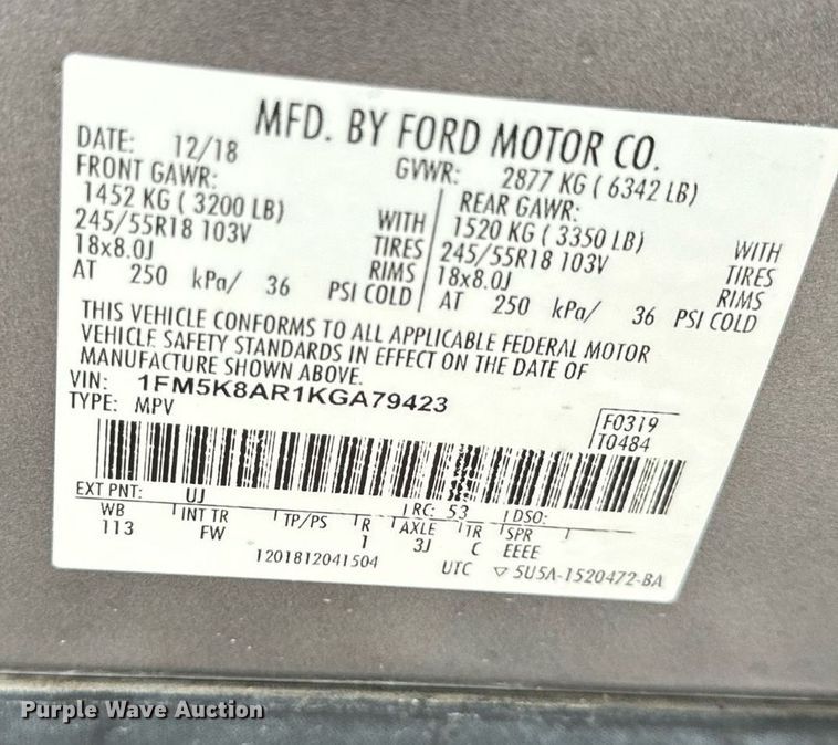 image for item NM9064 2019 Ford Explorer Police Interceptor  SUV