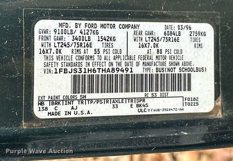 image for item NO9348 1996 Ford Club Wagon  van