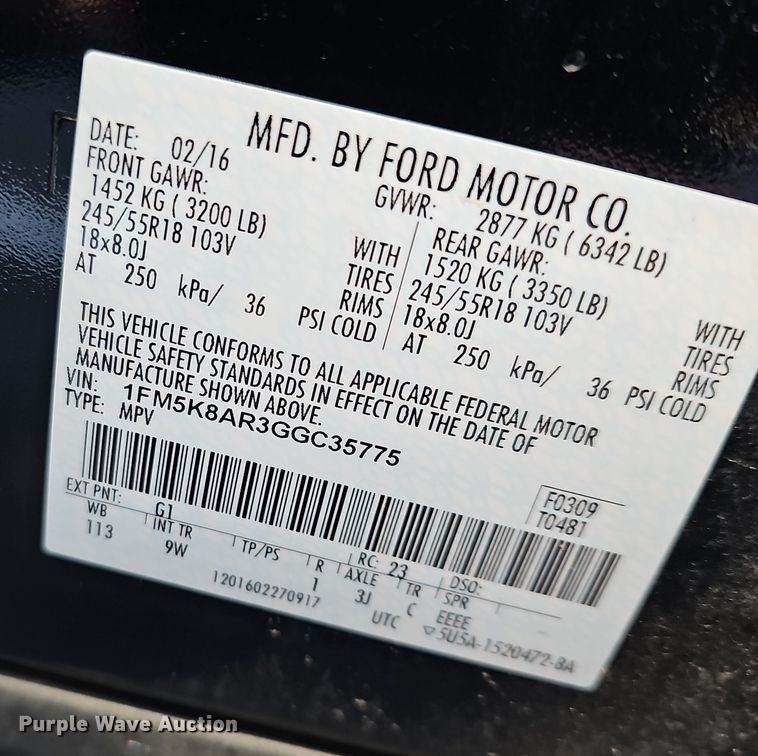 image for item NP9225 2016 Ford Explorer Police Interceptor  SUV